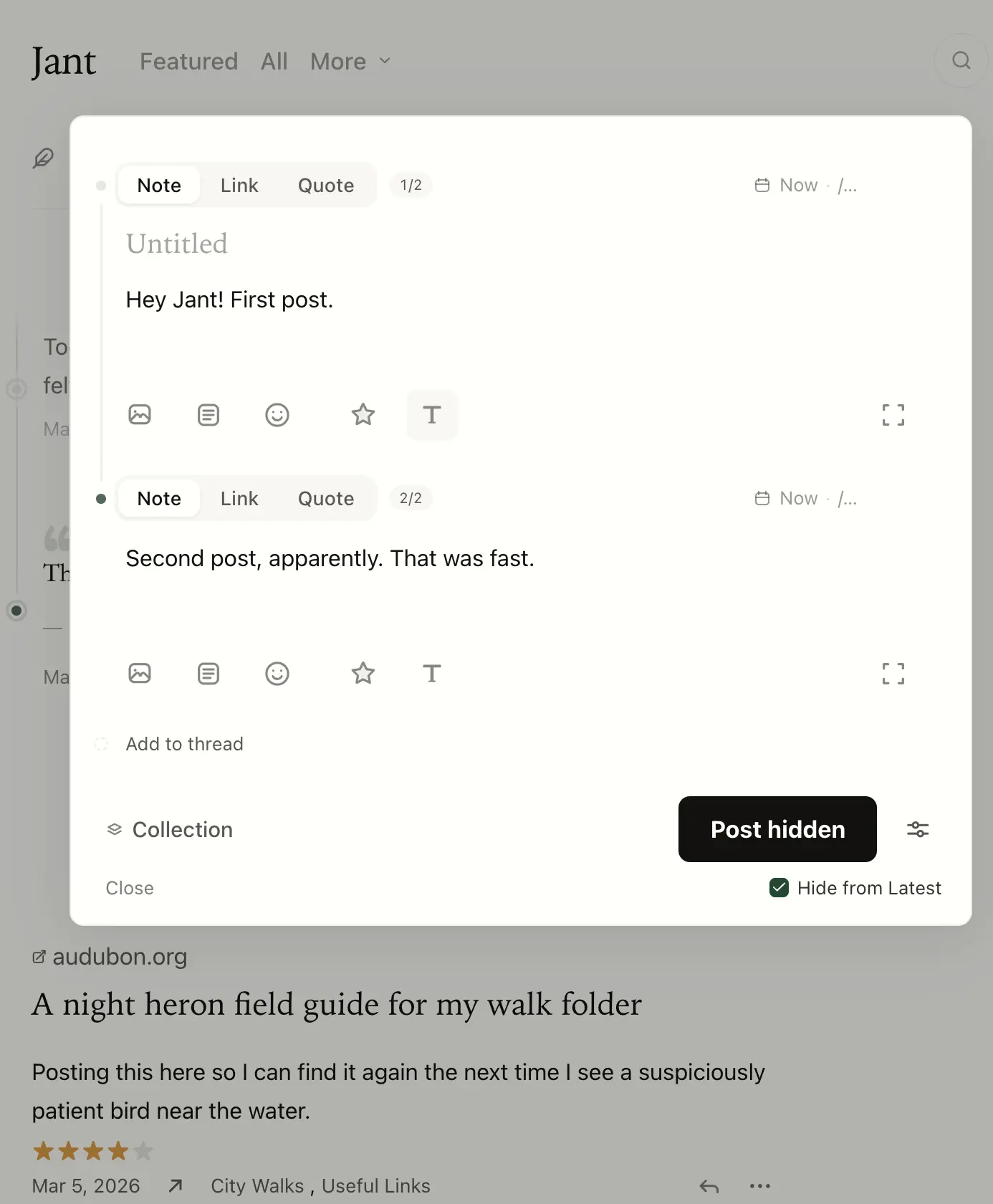 Jant compose — Note, Link, Quote